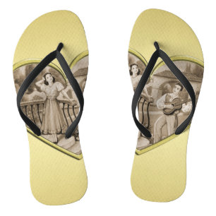 Vintage-Romantik-Paar, Mann und Frau, Gold Badesandalen