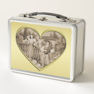 Vintage-Romantik-Paar, Mann und Frau, Gold Metall Brotdose