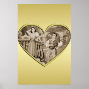 Vintage-Romantik-Paar, Mann und Frau, Gold Poster