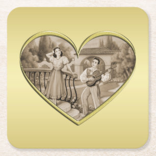 Vintage-Romantik-Paar, Mann und Frau, Gold Rechteckiger Pappuntersetzer