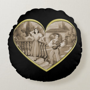 Vintage-Romantik-Paar, Mann und Frau Liebe Rundes Kissen