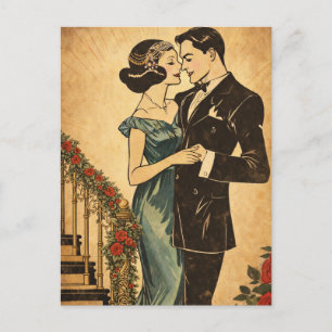 Vintage-Romantik-Postkarte – Elegantes Art Deco-Pa Postkarte