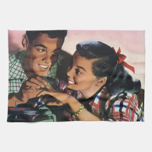 Vintage Romantik, Schulliebe in der Liebe Geschirrtuch