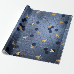 Vintage Romantische Blaue Bienen Blumen Geschenkpapier