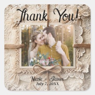 Vintage romantische Blumenstrasse Burlap Rustic We Quadratischer Aufkleber