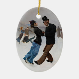 Vintage romantische Eis-Skater Keramik Ornament