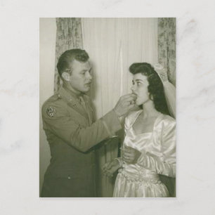 Vintage romantische Fotos von Braut und Bräutigam Postkarte