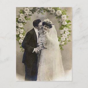 Vintage romantische Fotos von Braut und Bräutigam Postkarte