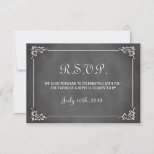 Vintage romantische graue Chalkboard Hochzeitsreak RSVP Karte