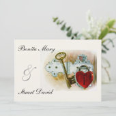 Vintage romantische Heißherz-Schleuse und -Taste Einladung (Stehend Vorderseite)