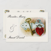 Vintage romantische Heißherz-Schleuse und -Taste Einladung (Vorne/Hinten)