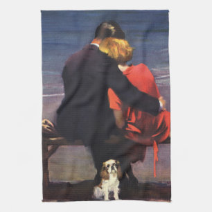 Vintage romantische Liebe, Romantik am Strand Geschirrtuch