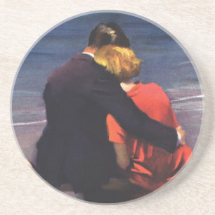 Vintage romantische Liebe, Romantik am Strand Sandstein Untersetzer