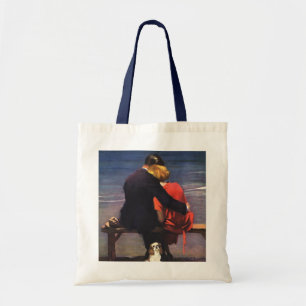 Vintage romantische Liebe, Romantik am Strand Tragetasche