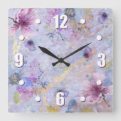Vintage romantische lila Blütenfarbe Quadratische Wanduhr (Vorderseite)