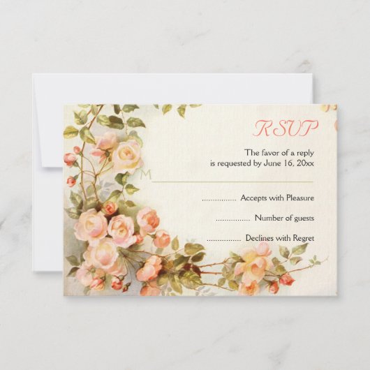 Vintage romantische Malerei von Rose Hochzeit RSVP (Vorderseite)