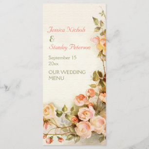 Vintage romantische Malerei von Rose Hochzeitsmenü Menükarte
