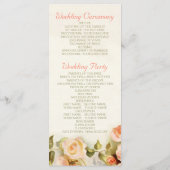 Vintage romantische Malerei von Rose Hochzeitsprog Programm (Rückseite)