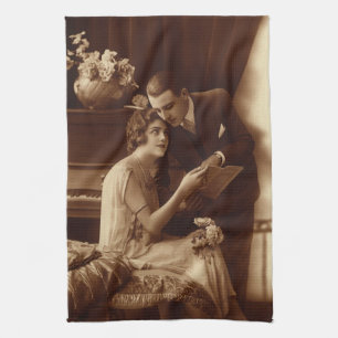 Vintage romantische Musik, Liebes- und Romantiklie Geschirrtuch