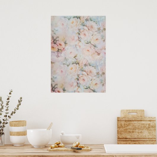 Vintage romantische Rosa-Elfenbeinblume Rose Poster (Küche)