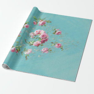 Vintage romantische rosa Rosen auf blauem Dekor Geschenkpapier