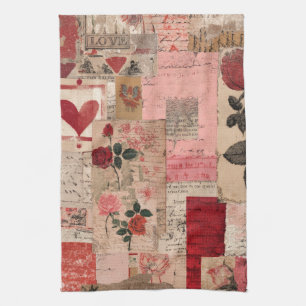 Vintage Romantische Rose Collage (1) Geschirrtuch