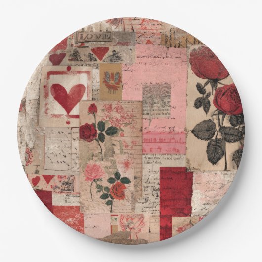Vintage Romantische Rose Collage (1) Pappteller (Vorderseite)