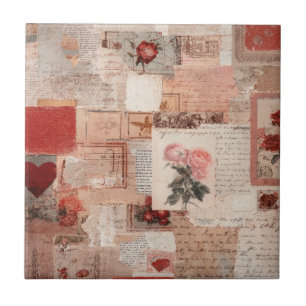 Vintage Romantische Rose Collage (2) Fliese
