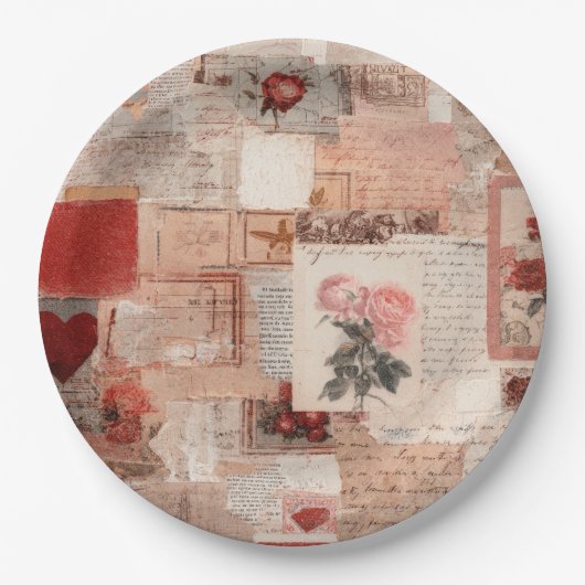 Vintage Romantische Rose Collage (2) Pappteller (Vorderseite)
