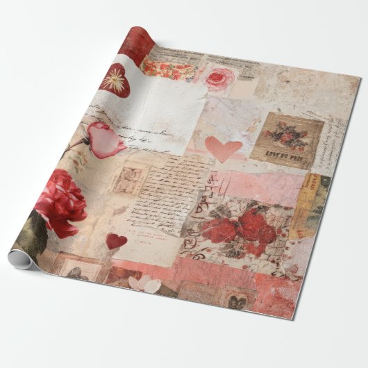 Vintage Romantische Rose Collage (3) Geschenkpapier (Ungerollt)