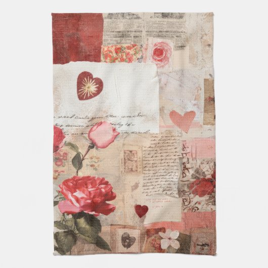 Vintage Romantische Rose Collage (3) Geschirrtuch (Vertikal)