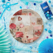 Vintage Romantische Rose Collage (3) Pappteller (Party)