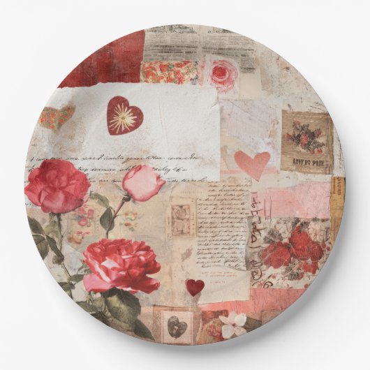 Vintage Romantische Rose Collage (3) Pappteller (Vorderseite)