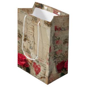 Vintage Romantische Rose Collage (4) Mittlere Geschenktüte