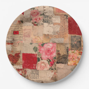 Vintage Romantische Rose Collage (5) Pappteller