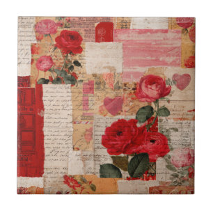 Vintage Romantische Rose Collage (6) Fliese