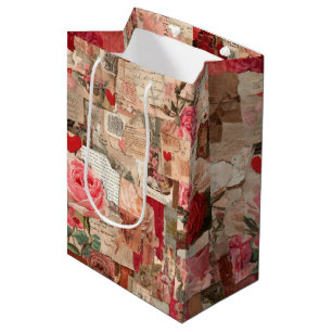 Vintage Romantische Rose Collage (7) Mittlere Geschenktüte