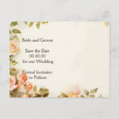 Vintage romantische Rose Hochzeit Sichern Ankündigungspostkarte (Rückseite)