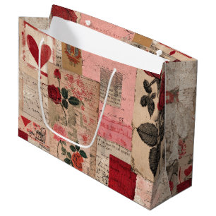 Vintage Romantische Rose-Kollage (1) Große Geschenktüte