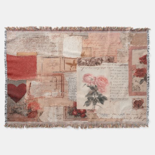 Vintage Romantische Rose-Kollage (2) Decke (Vorderseite)
