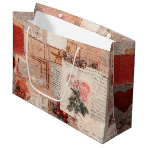 Vintage Romantische Rose-Kollage (2) Große Geschenktüte