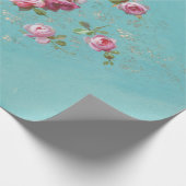 Vintage romantische Rosen auf blauer Decopage Geschenkpapier (Ecke)