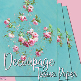 Vintage romantische Rosen auf blauer Decopage Seidenpapier