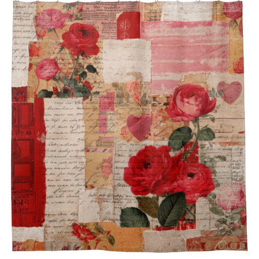 Vintage Romantische Rosen Collage (6) Duschvorhang (Vorderseite)