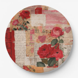 Vintage Romantische Rosen Collage (6) Pappteller