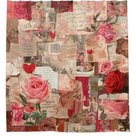 Vintage Romantische Rosen Collage (7) Duschvorhang (Vorderseite)