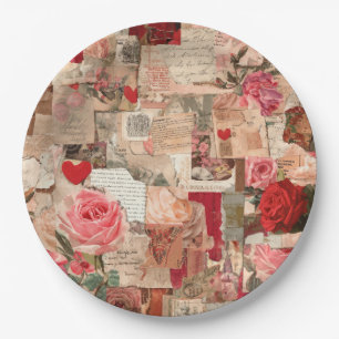 Vintage Romantische Rosen Collage (7) Pappteller
