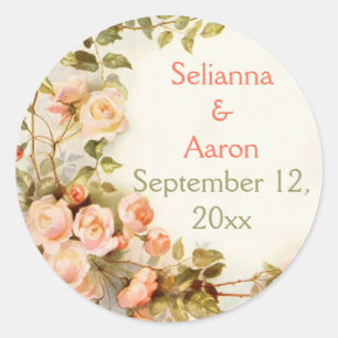 Vintage romantische Rosen Hochzeit Save the Date Runder Aufkleber