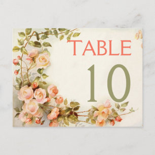 Vintage romantische Rosen Hochzeitstisch Nummer Postkarte