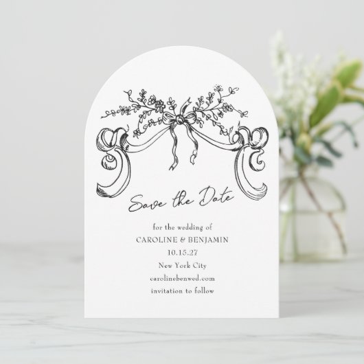 Vintage romantische Schwarz-weiße Hochzeitsplattfo Einladung (Stehend Vorderseite)